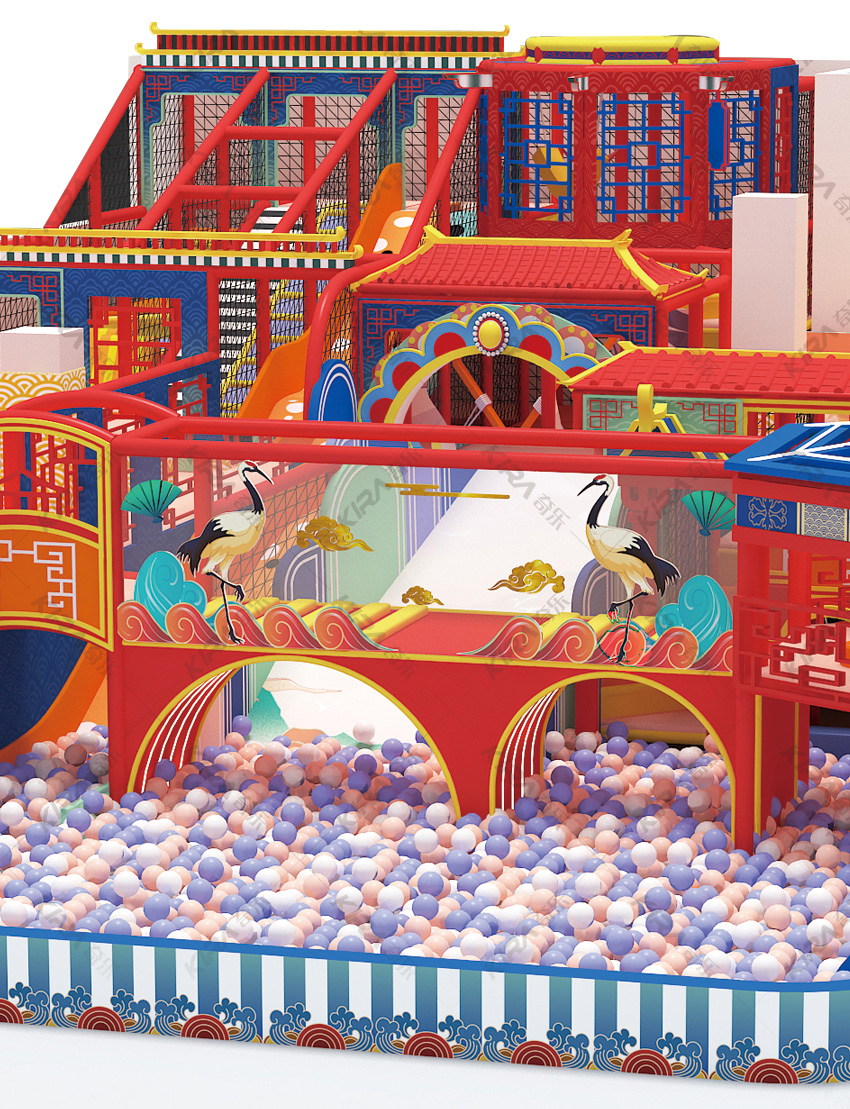 依照親子樂園游樂項目的特點融入其中，充分發揮了國潮風元素的視覺沖擊，呈現出一幅充滿國風色彩的絢麗畫卷